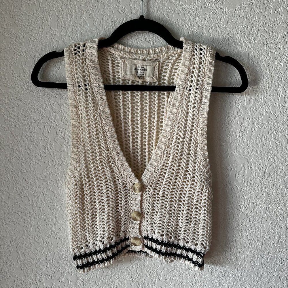 Vintage Abercrombie & Fitch Cream Knit Sweater Vest | Small (Fits S–M)